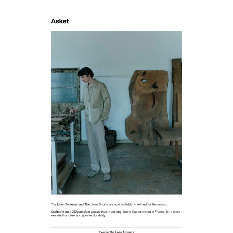 Now live: Linen Trousers and Linen Shorts - newsletter screenshot
