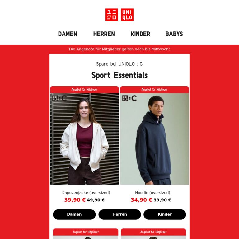 Spare bei UNIQLO : C Sweatshirts & Hoodies - newsletter screenshot