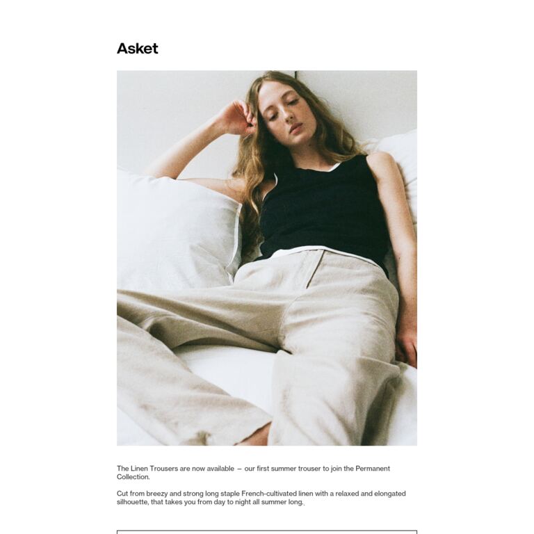 Now live: The Linen Trousers - newsletter screenshot