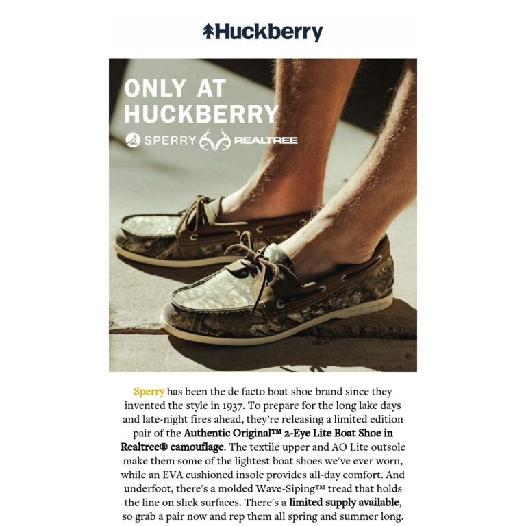 Exclusive Drop: Sperry Realtree® Boat Shoes - newsletter screenshot