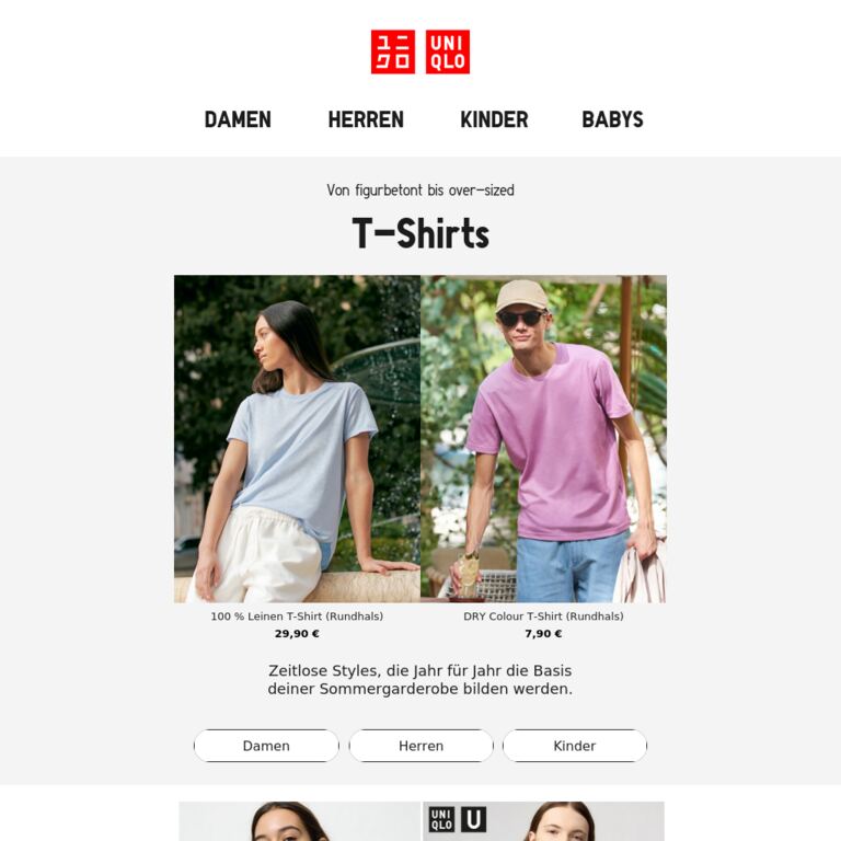 T-Shirts mit perfekter Passform - newsletter screenshot