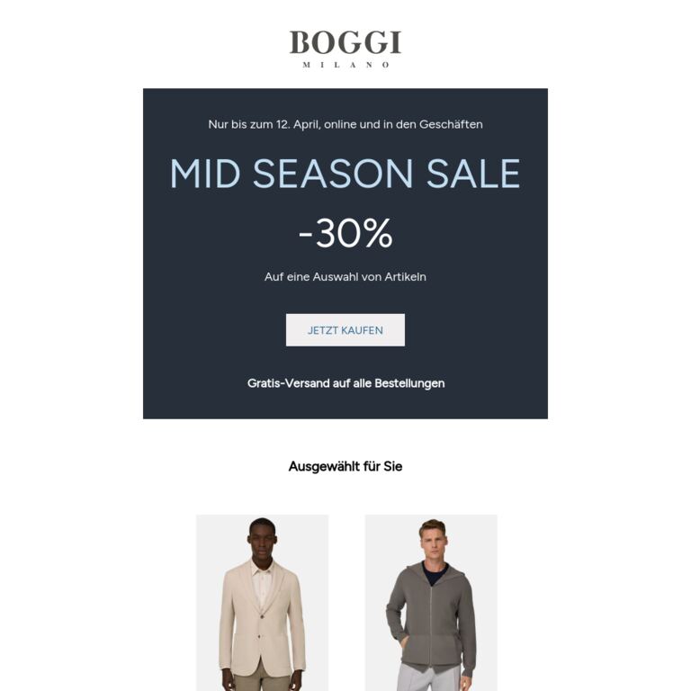 Mid Season Sale: -30 % mit kostenloser Lieferung - newsletter screenshot