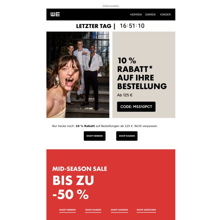 Nur heute noch: 10 % Rabatt auf Ihre Bestellung - newsletter screenshot