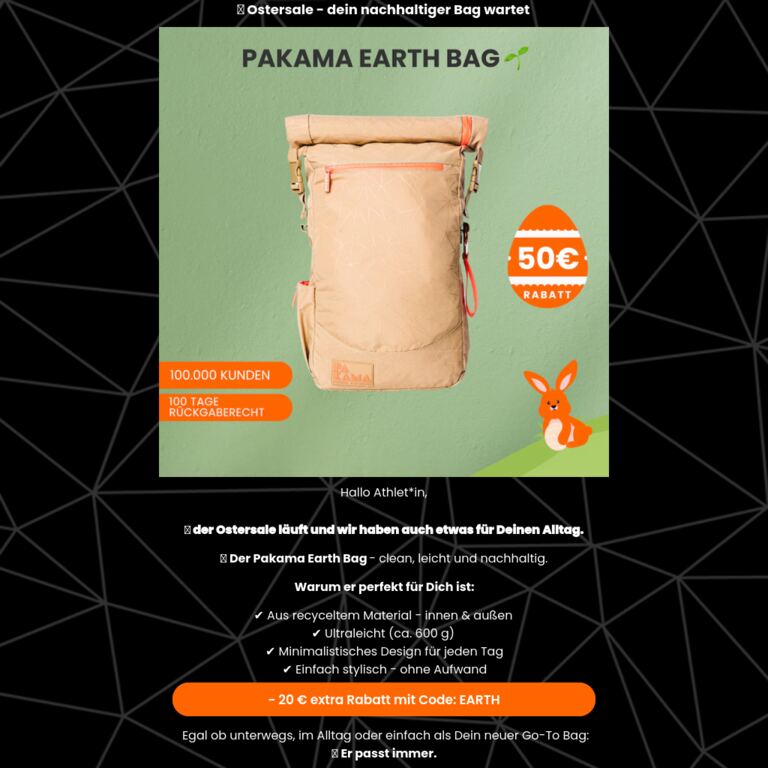 🐣 Ostersale: Earth Bag für nur 29 € - newsletter screenshot