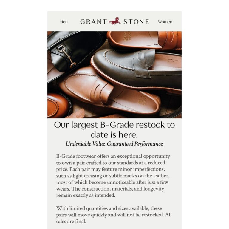 Introducing the B-Grade Collection - newsletter screenshot