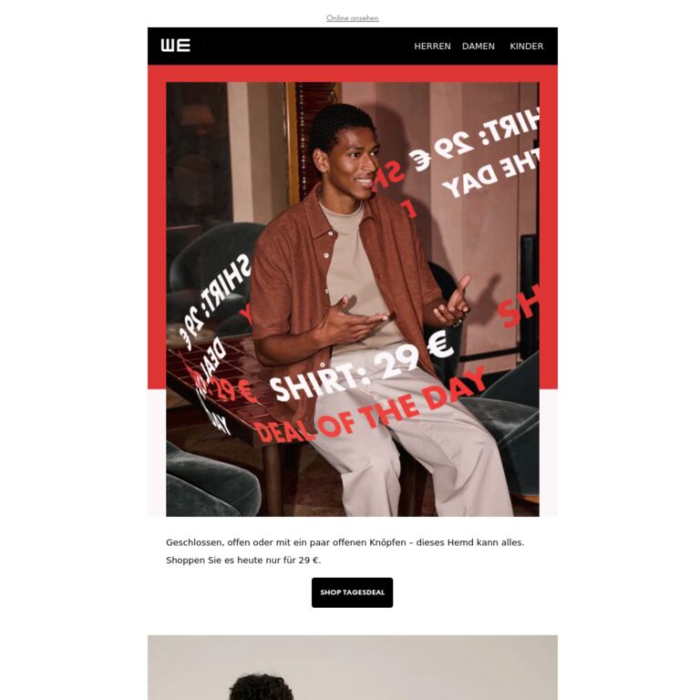 Unser Lieblingshemd heute für 29 € - newsletter screenshot