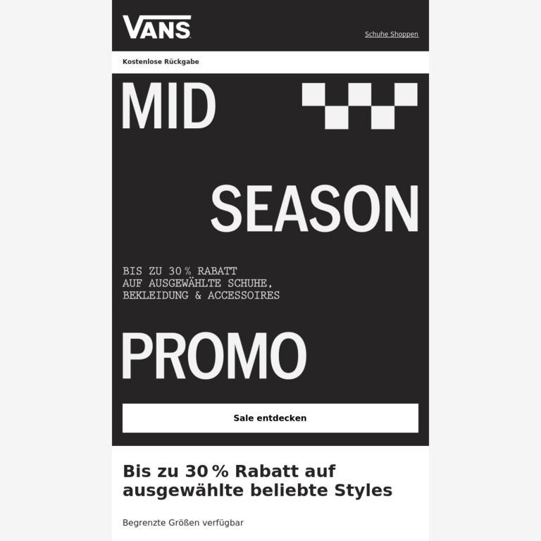 Mid‑Season‑Promo: Bis zu 30 % Rabatt - newsletter screenshot
