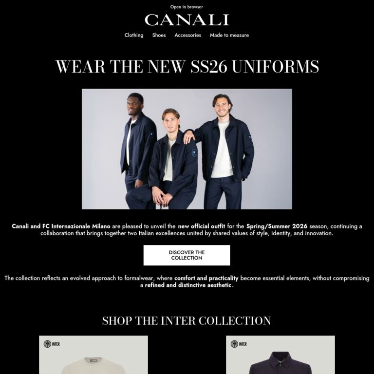 Canali and FC Internazionale Milano Present the New Uniform - newsletter screenshot