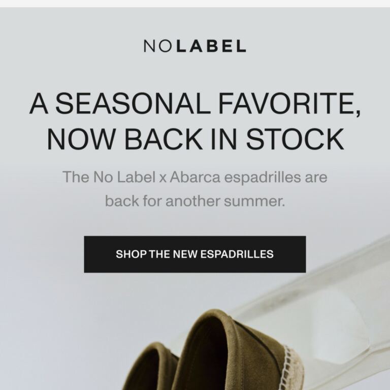 The No Label x Abarca espadrilles are back - newsletter screenshot
