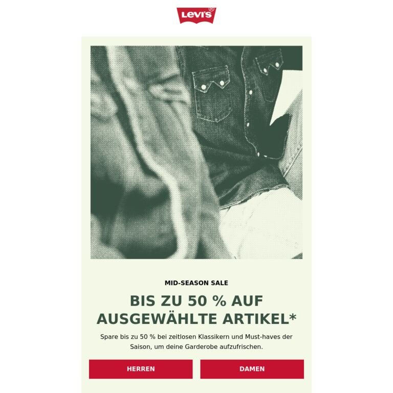 Bis zu 50 % auf ausgewählte Styles - newsletter screenshot