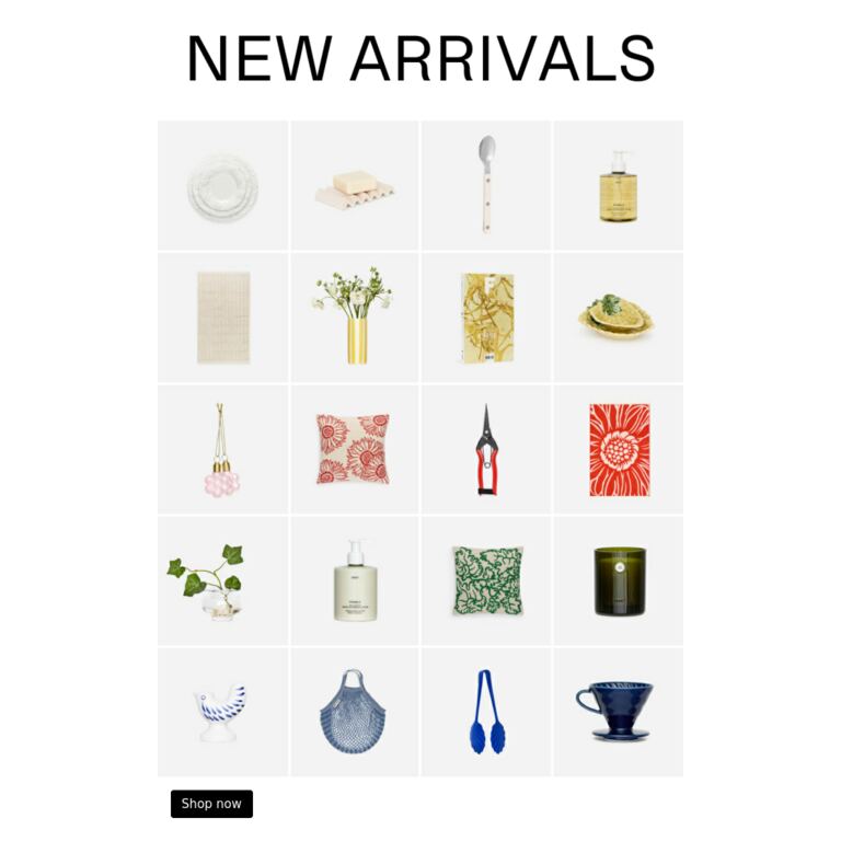 New arrivals for the home - newsletter screenshot