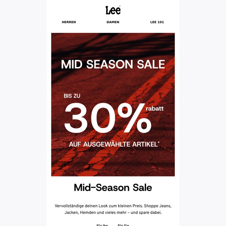 Es ist soweit! Die Rabatte unseres Mid Season Sales sind ON - newsletter screenshot
