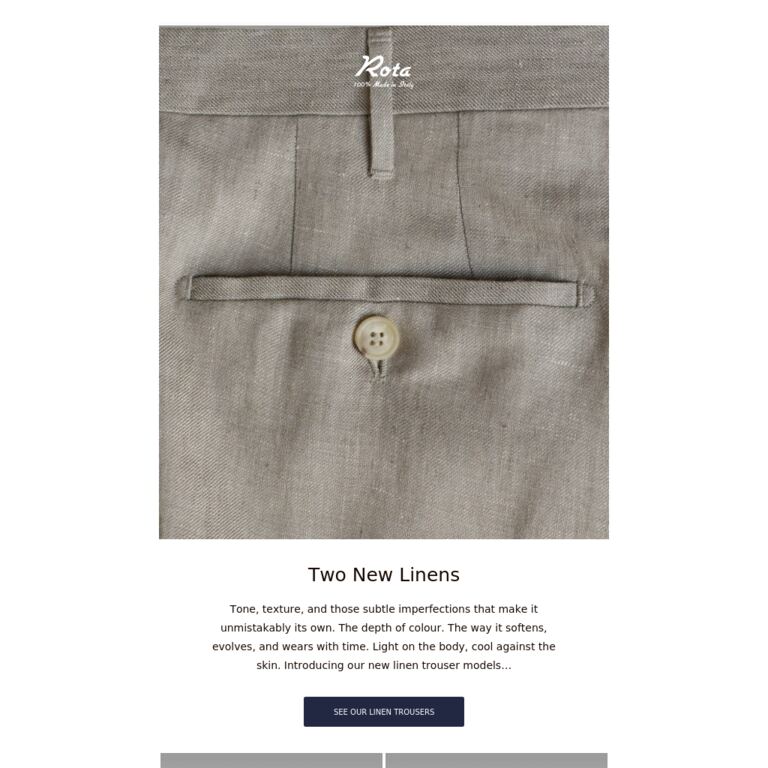 Two New Linens - newsletter screenshot