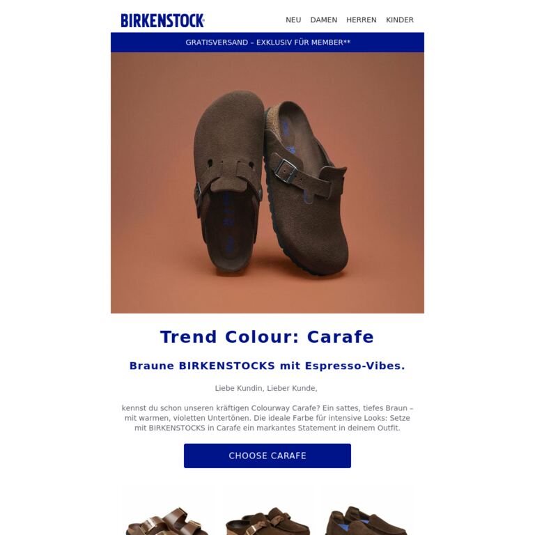 Trendfarbe Carafe: neue Looks in Tiefbraun. - newsletter screenshot