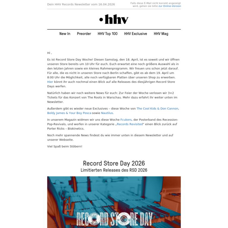 Record Store Day, The Roots, The Cool Kids & Don Cannon, Boldy James & Your Boy Posca - newsletter screenshot