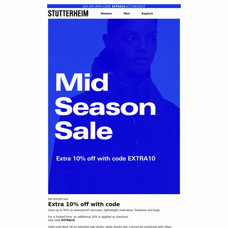 Mid Season Sale: Extra 10% Off - newsletter screenshot