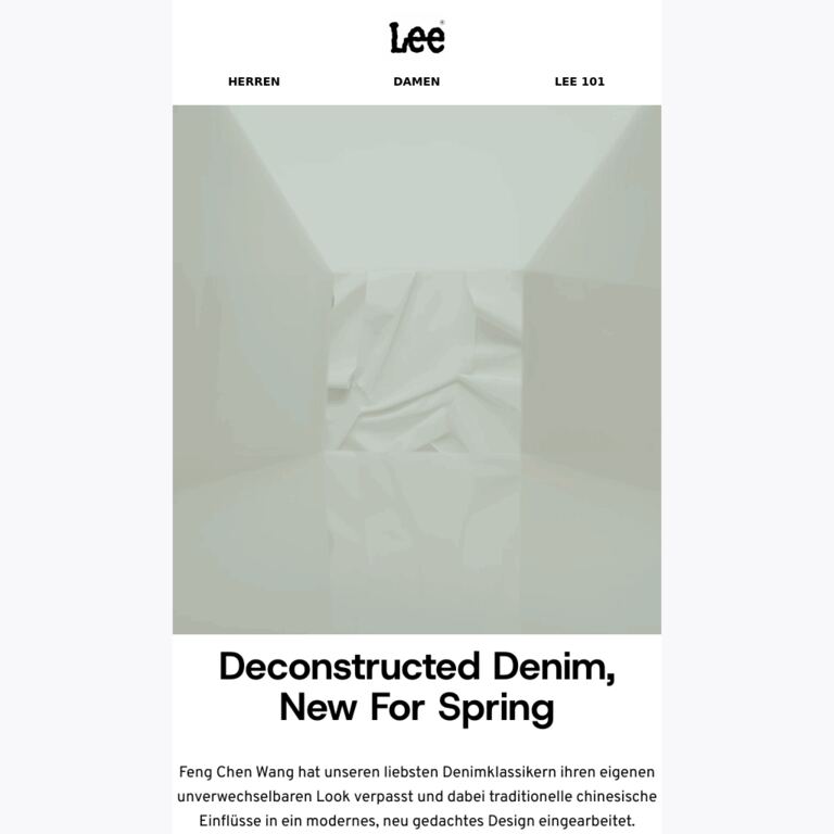 Denim, deconstructed. Lee x Feng Chen Wang - newsletter screenshot