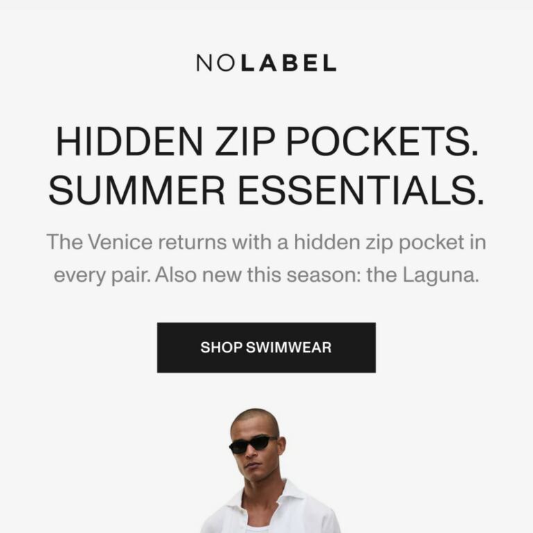 New in: Swimshorts with hidden zip pockets - newsletter screenshot