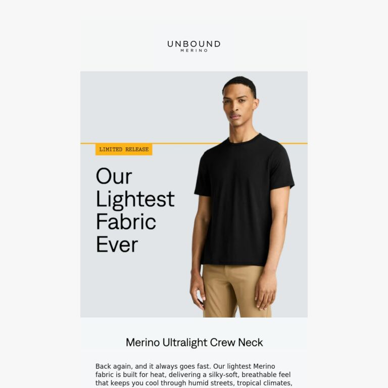 The Ultralight T-shirt Returns. - newsletter screenshot