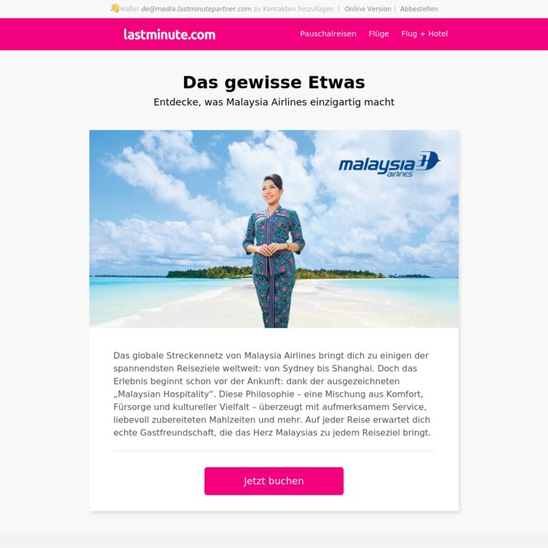Malaysia Airlines bietet mehr - newsletter screenshot