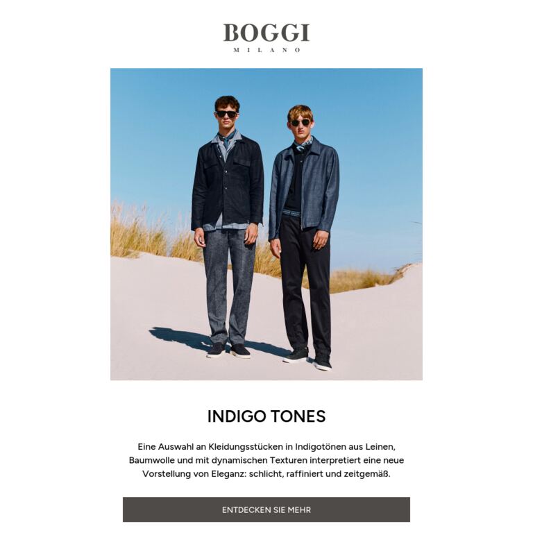 Die Indigo-Kleidungsstücke der Saison - newsletter screenshot