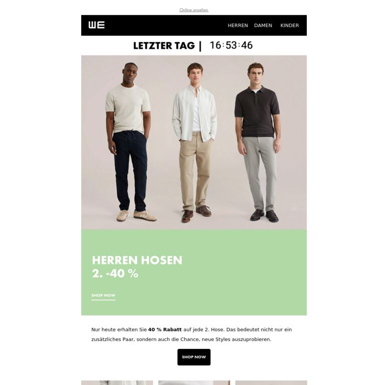 Nur heute: 2. -40 % auf Hosen - newsletter screenshot
