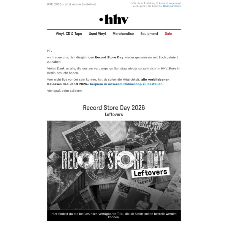 RSD 2026 - Leftovers online - newsletter screenshot