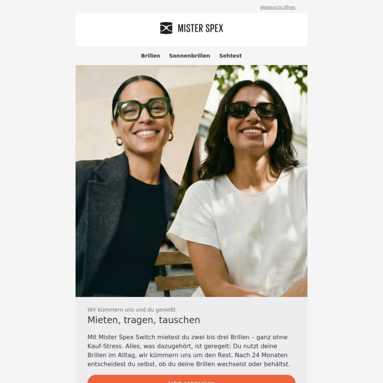 Brillen mieten statt kaufen - newsletter screenshot