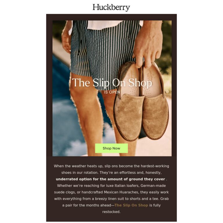 Now Open: The Slip On Shop - newsletter screenshot