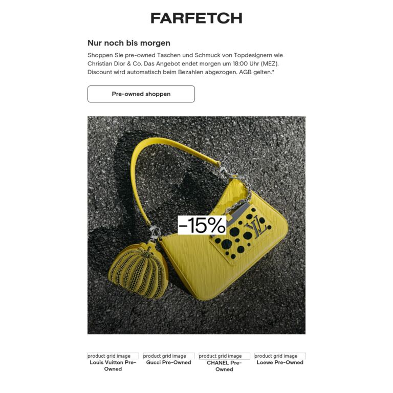 Letzte Chance: -15% auf pre-owned Pieces - newsletter screenshot