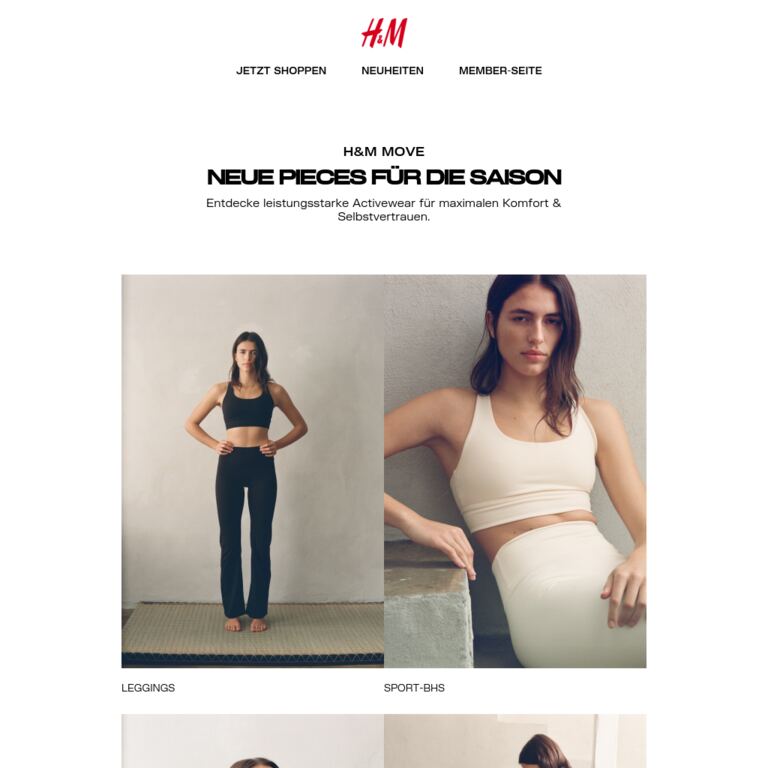 Neu von H&M Move - newsletter screenshot