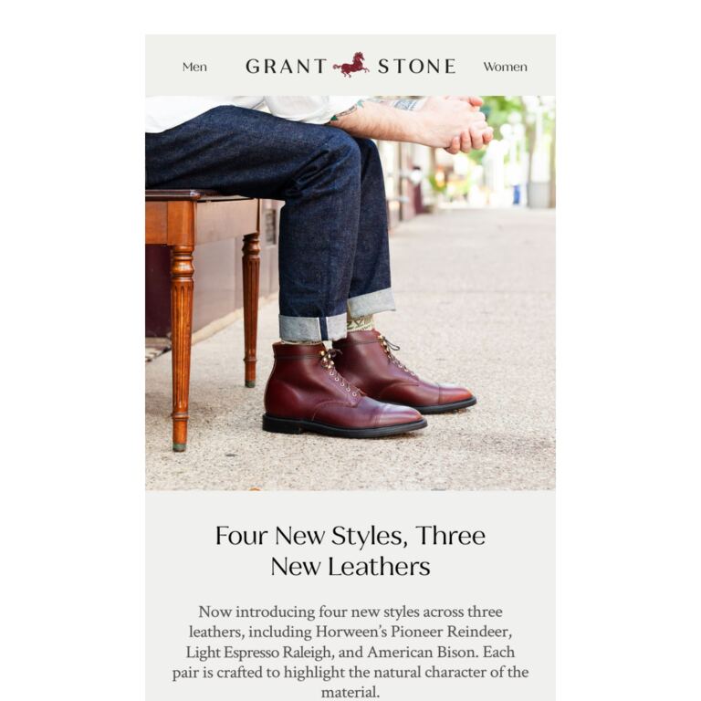 Four New Styles. Three New Leathers. - newsletter screenshot