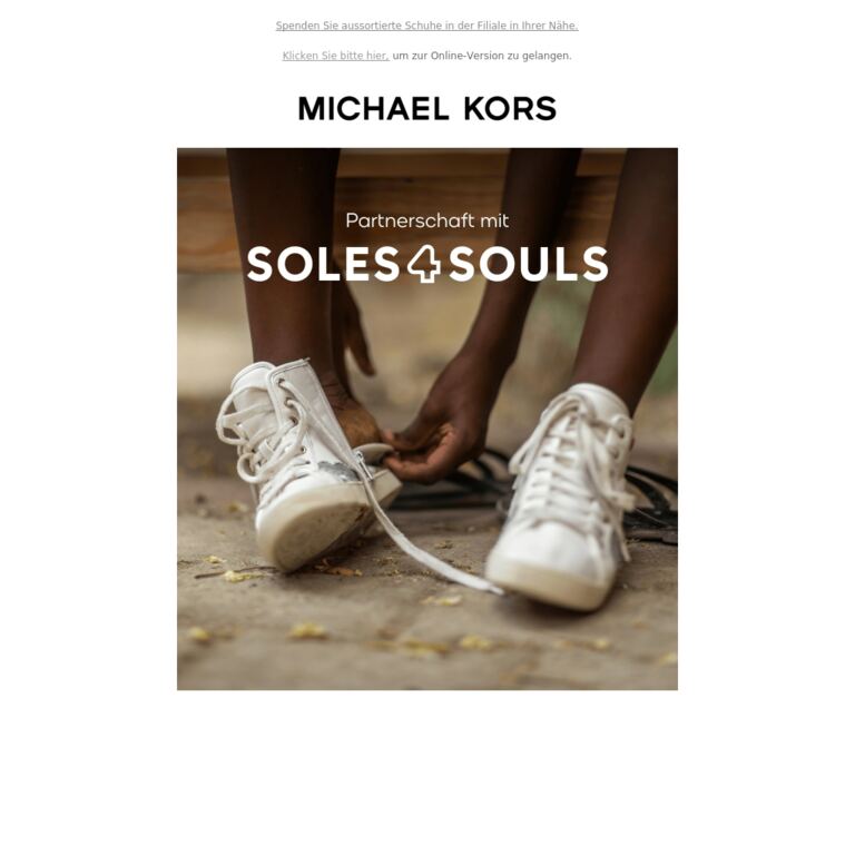 MK unterstützt Soles4Souls | Helfen Sie mit, etwas zurückzugeben - newsletter screenshot