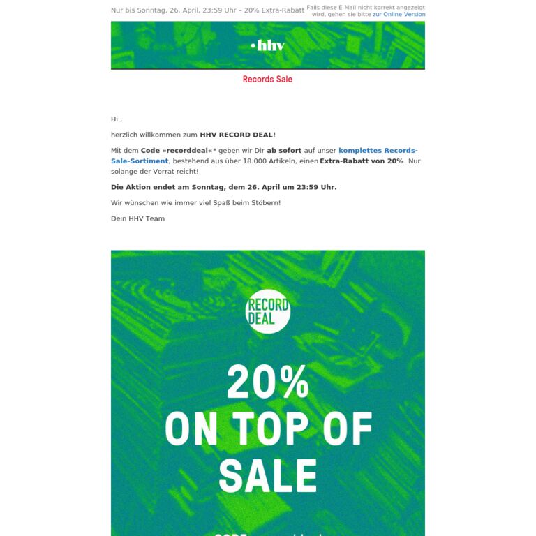 Jetzt bis zu 70% sparen mit 20% Extra-Rabatt! Nur bis 26. April! - newsletter screenshot