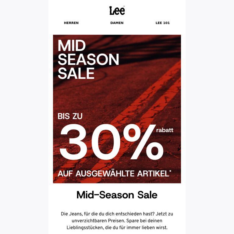 SALE: bis zu 30% Rabatt auf Denim und mehr - newsletter screenshot