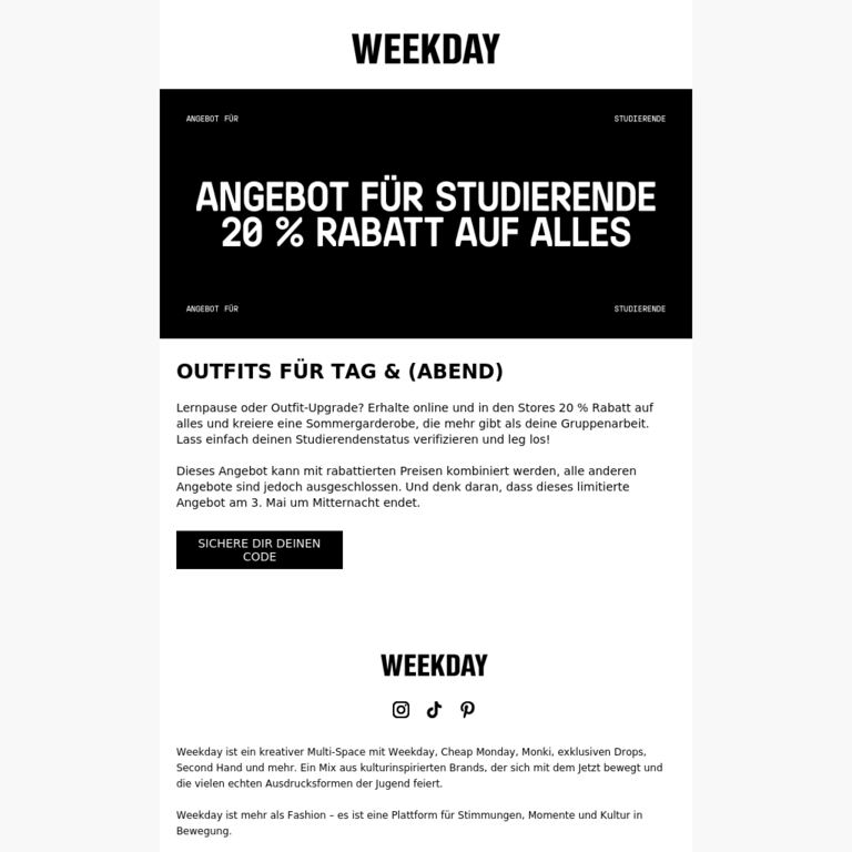 Studierende erhalten 20 % Rabatt - newsletter screenshot