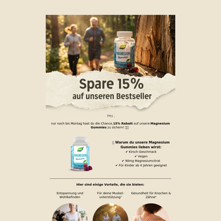 🎉 Spar dir 15% auf unseren Bestseller! Nur noch bis Montag⏳ - newsletter screenshot