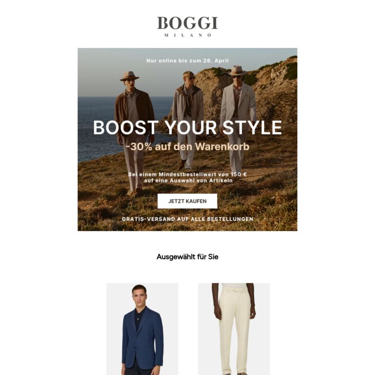 Boost Your Style: -30 % pro Warenkorb bei Mindestbestellwert - newsletter screenshot