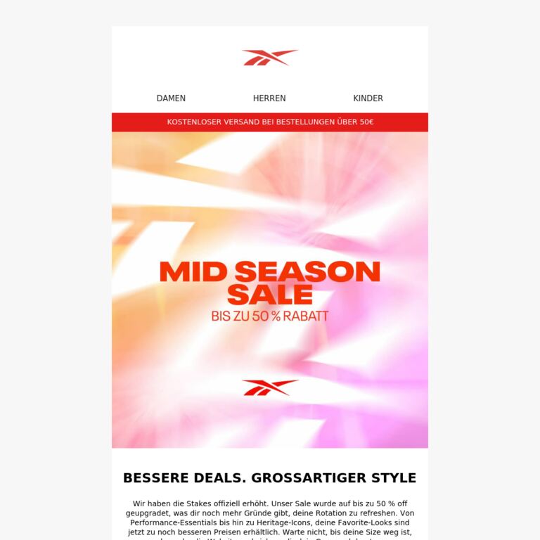 Sale: Jetzt bis zu 50 % Rabatt - newsletter screenshot