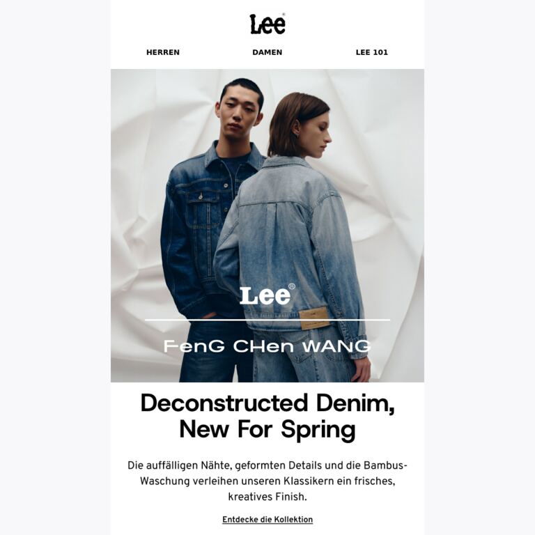 Lee x Feng Chen Wang: Setz mit unserem Denim ein frühlingshaftes Statement - newsletter screenshot