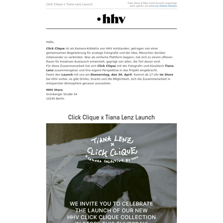 Click Clique x Tiana Lenz Launch - newsletter screenshot