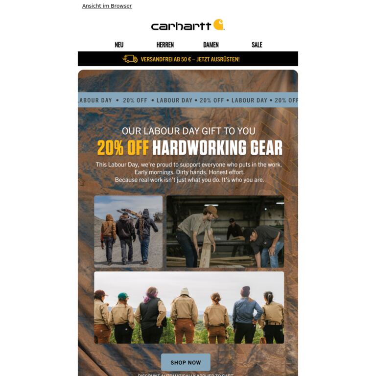 20% Off for Labour Day Starts Now. - newsletter screenshot