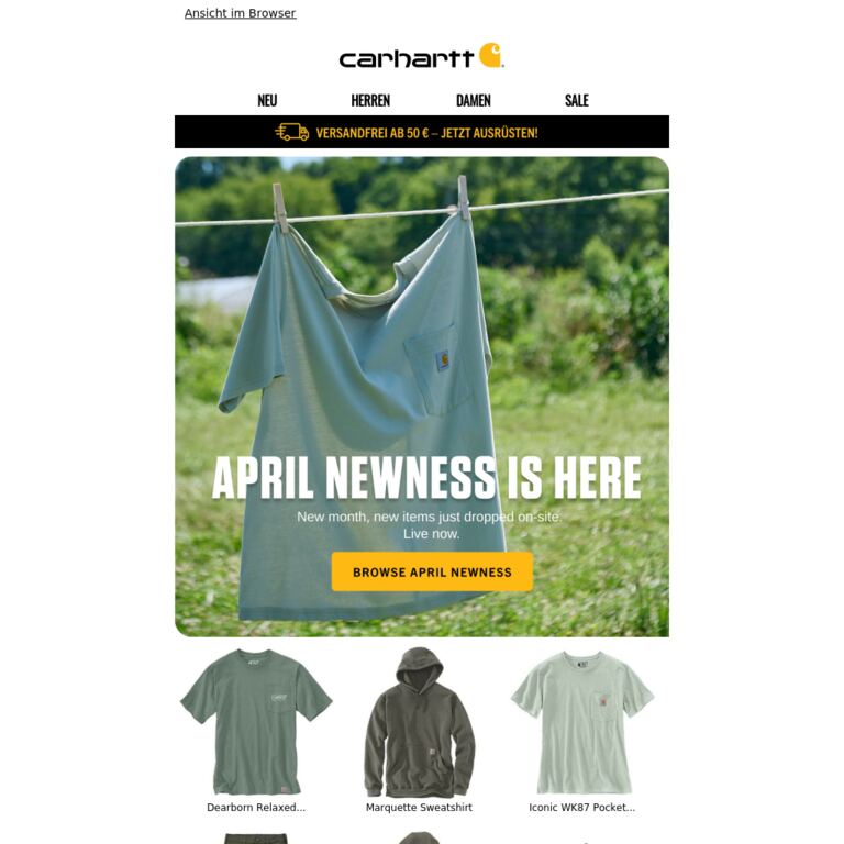 Just Dropped: New items - newsletter screenshot