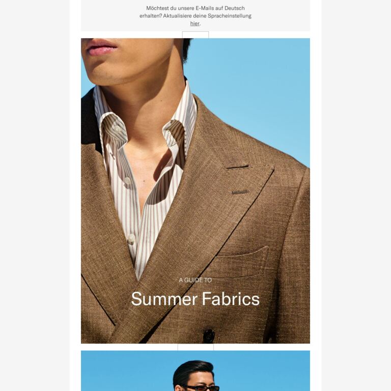 Summer Suit Fabrics Explained - newsletter screenshot