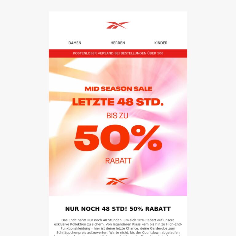 Nur noch 48 Std: 50% Rabatt endet bald - newsletter screenshot