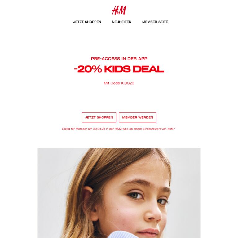Kids Deal: -20% in der App - newsletter screenshot