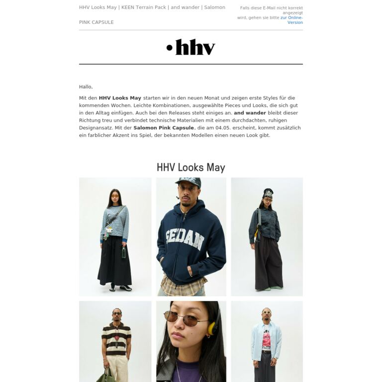 HHV Looks May | KEEN Terrain Pack | and Wander | Salomon PINK CAPSULE - newsletter screenshot