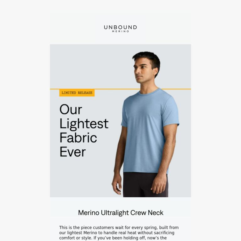 Grab 5 Ultralight T-Shirts, Save $50. - newsletter screenshot