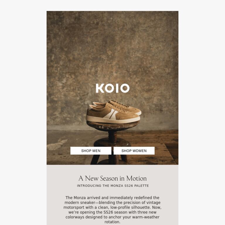 The Monza SS26 Colorways - newsletter screenshot