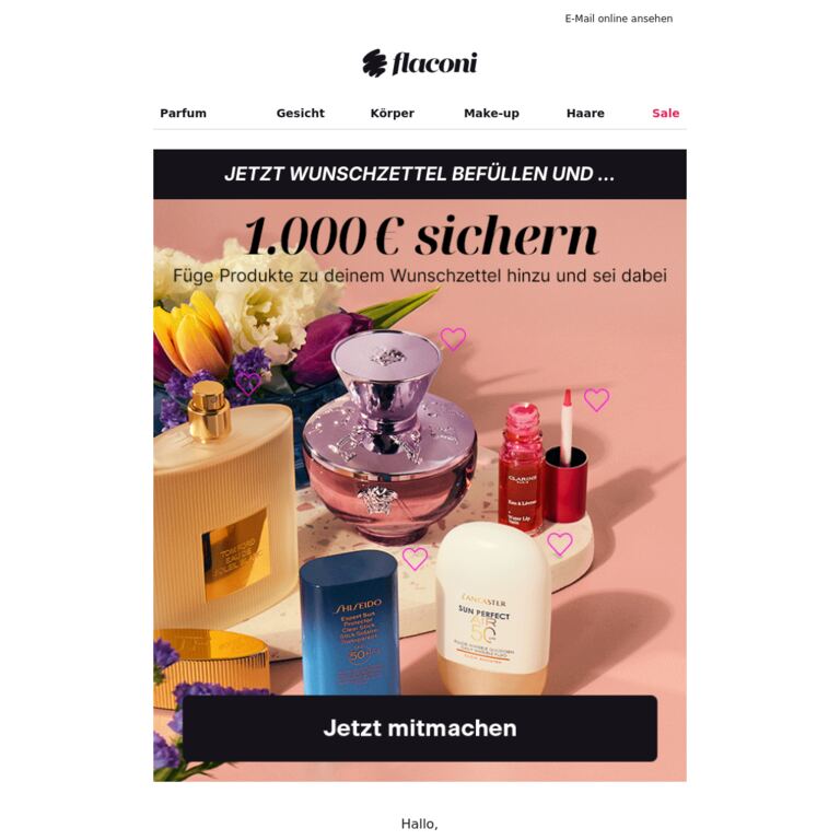 ❤️ Lieblingsprodukte merken = 1.000 € sichern - newsletter screenshot